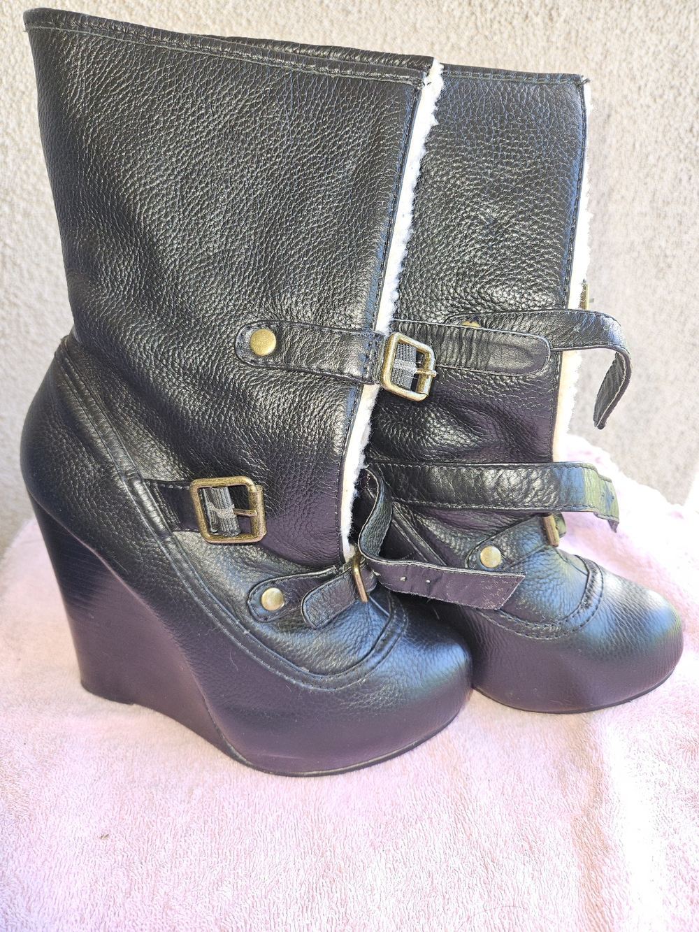 Betsey Johnson Black Wedge Ankle Boots with Buckles
